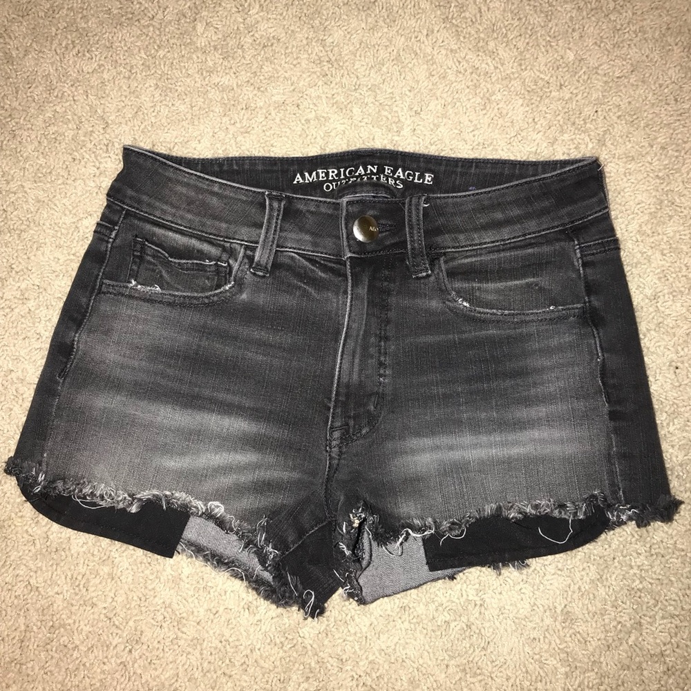 Black Lightly Distressed AEO Jean Shorts